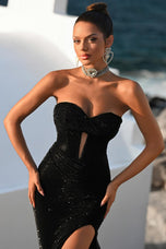 Portia & Scarlett Fitted Illusion Plunge Prom Dress PS26026