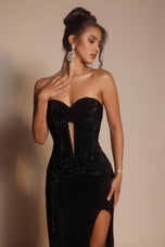 Portia & Scarlett Fitted Illusion Plunge Prom Dress PS26026