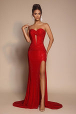 Portia & Scarlett Fitted Illusion Plunge Prom Dress PS26026