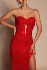 Portia & Scarlett Fitted Illusion Plunge Prom Dress PS26026