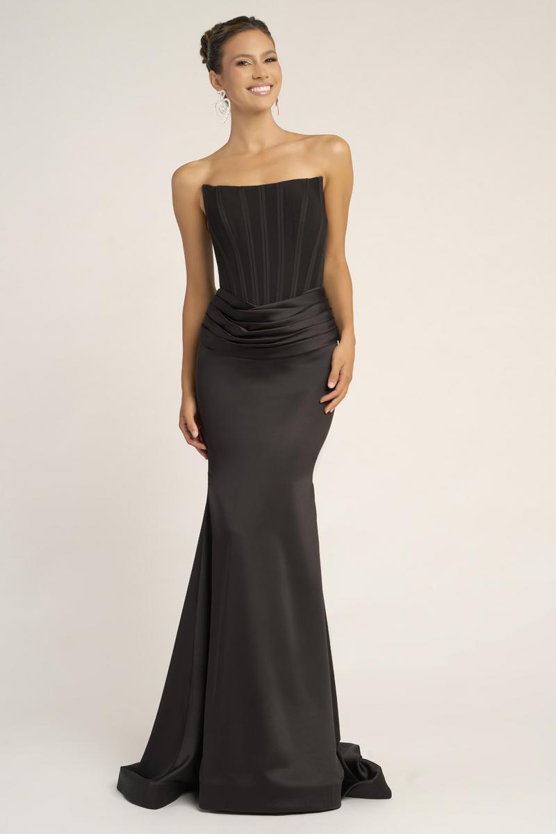 Portia and Scarlett Fitted Satin Corset Prom Dress PS26032 Chocolate / 8 Portia and Scarlett Fitted Satin Corset Prom Dress PS26032 Chocolate / 8