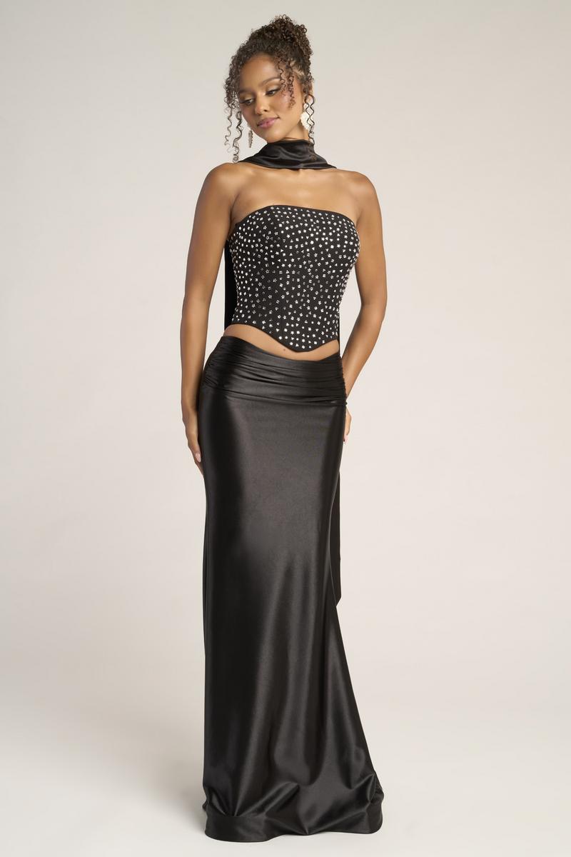 prom dress with scarf Portia & Scarlett Two Piece Corset Scarf Prom Dress PS26042 Red / 4