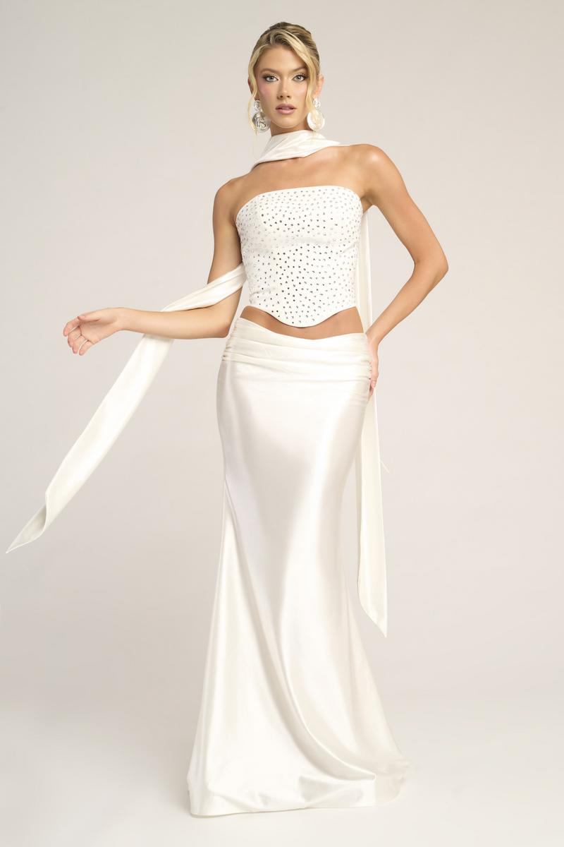 Portia & Scarlett Two Piece Corset Scarf Prom Dress PS26042 White / 4 Portia & Scarlett Two Piece Corset Scarf Prom Dress PS26042 White / 4