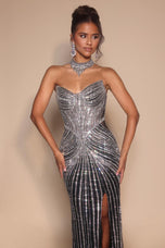 Portia and Scarlett Beaded Strapless Prom Dress with Choker PS26064