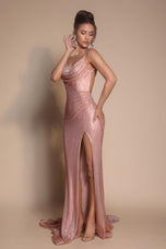 Portia and Scarlett Cowl Neck Open Back Prom Dress PS26068