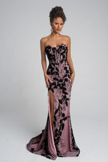 Portia and Scarlett Strapless Beaded Floral Prom Dress PS26074