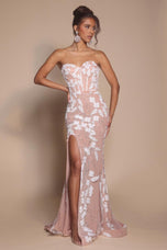 Portia and Scarlett Strapless Beaded Floral Prom Dress PS26074