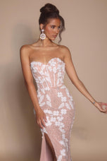Portia and Scarlett Strapless Beaded Floral Prom Dress PS26074