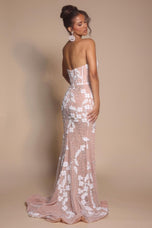 Portia and Scarlett Strapless Beaded Floral Prom Dress PS26074