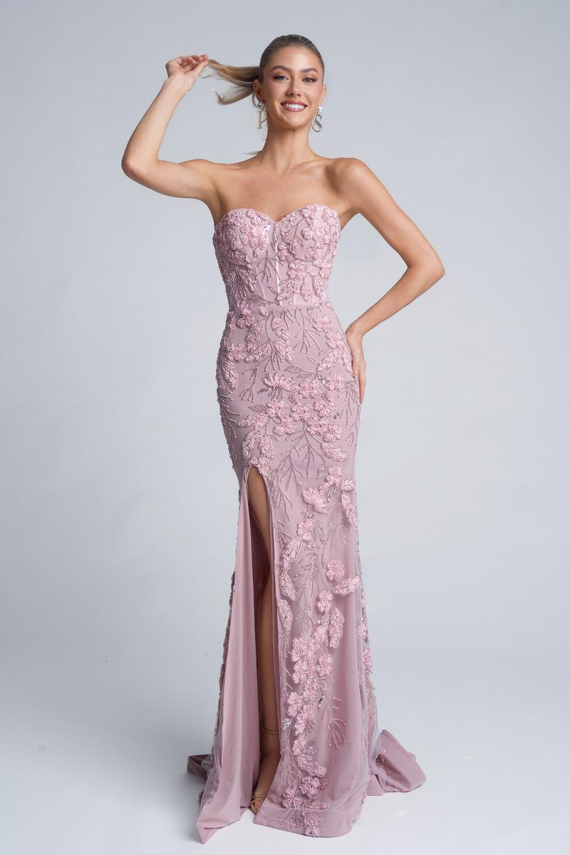 Portia and Scarlett Strapless Beaded Floral Prom Dress PS26074