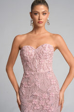 Portia and Scarlett Strapless Beaded Floral Prom Dress PS26074