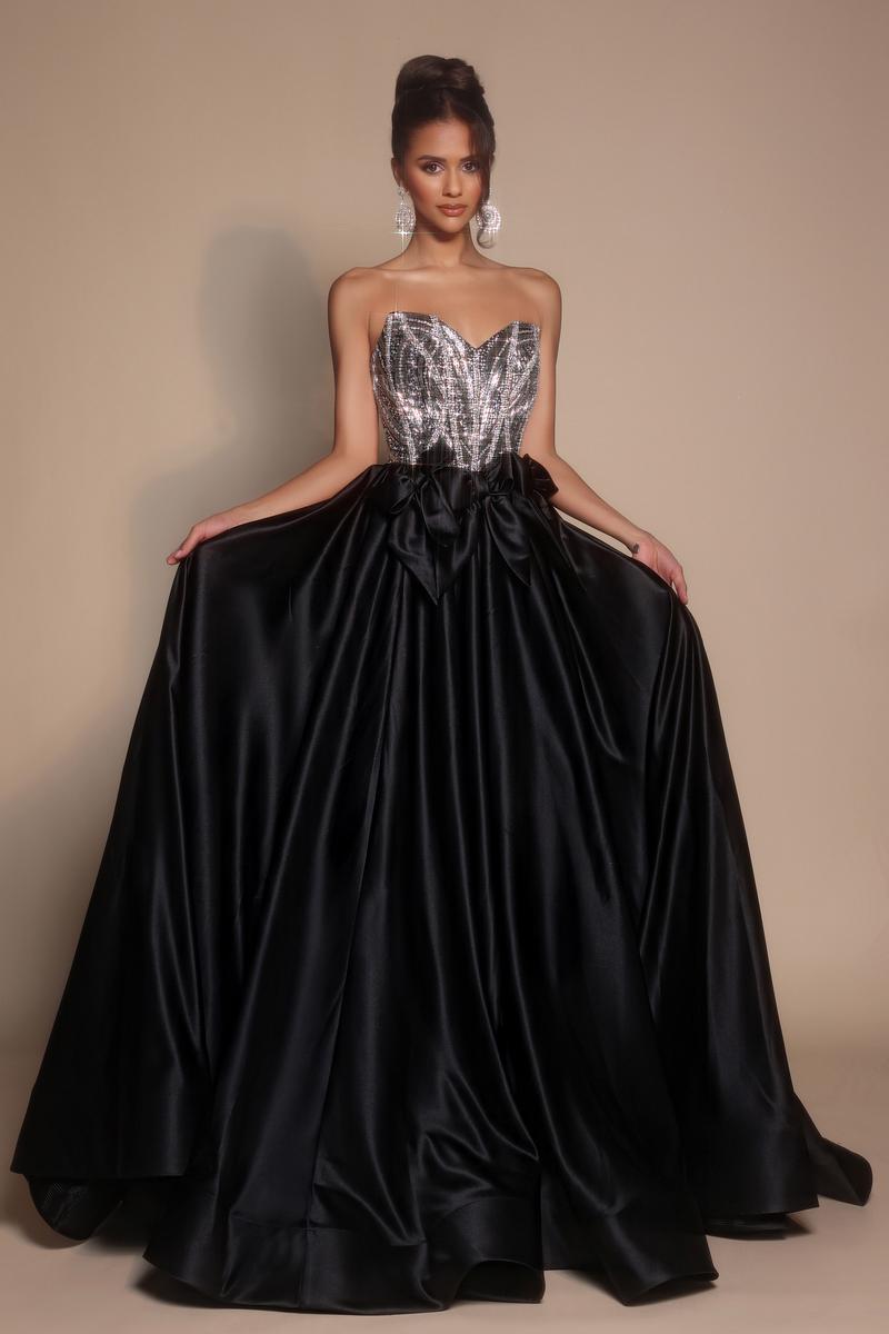 black rhinestone prom dress Portia and Scarlett Rhinestone Bow A-line Prom Dress PS26077 Fuchsia / 6