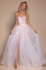 Portia and Scarlett Strapless Corset Prom Dress with Sheer Skirt PS26078