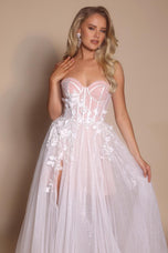 Portia and Scarlett Strapless Corset Prom Dress with Sheer Skirt PS26078