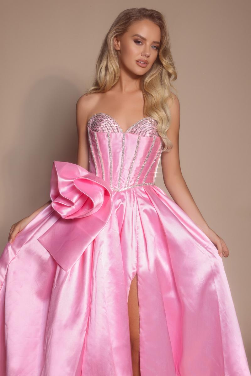 Portia and Scarlett Strapless Rosette Ball Gown Prom Dress PS26079