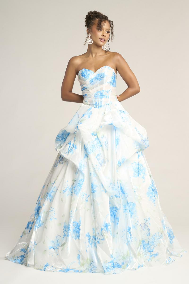 disney princess prom dress Portia and Scarlett Floral Ball Gown Prom Dress PS26083 WHITE/SOFT BLUE / 10