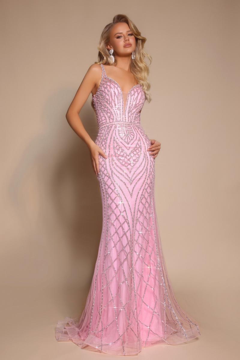 thick strap prom dresses Portia and Scarlett Beaded Fitted Prom Dress PS26089 Pink / 14