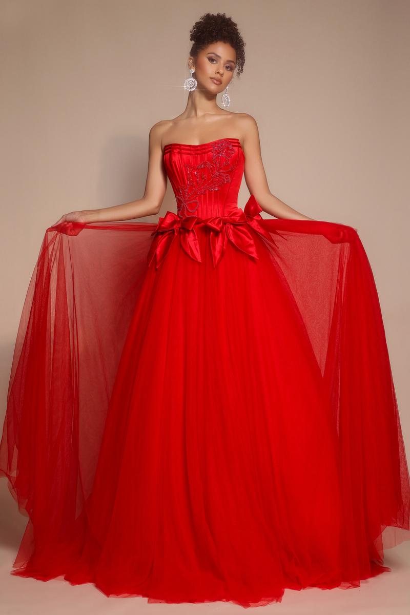 Portia and Scarlett Corset Ballgown Prom Dress with Bows PS26102