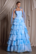Portia and Scarlett Corset Ruffle Prom Dress with Bow Straps PS26143