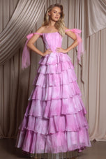 Portia and Scarlett Corset Ruffle Prom Dress with Bow Straps PS26143