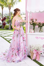 Portia and Scarlett Strapless Floral A-line Prom Dress PS26180