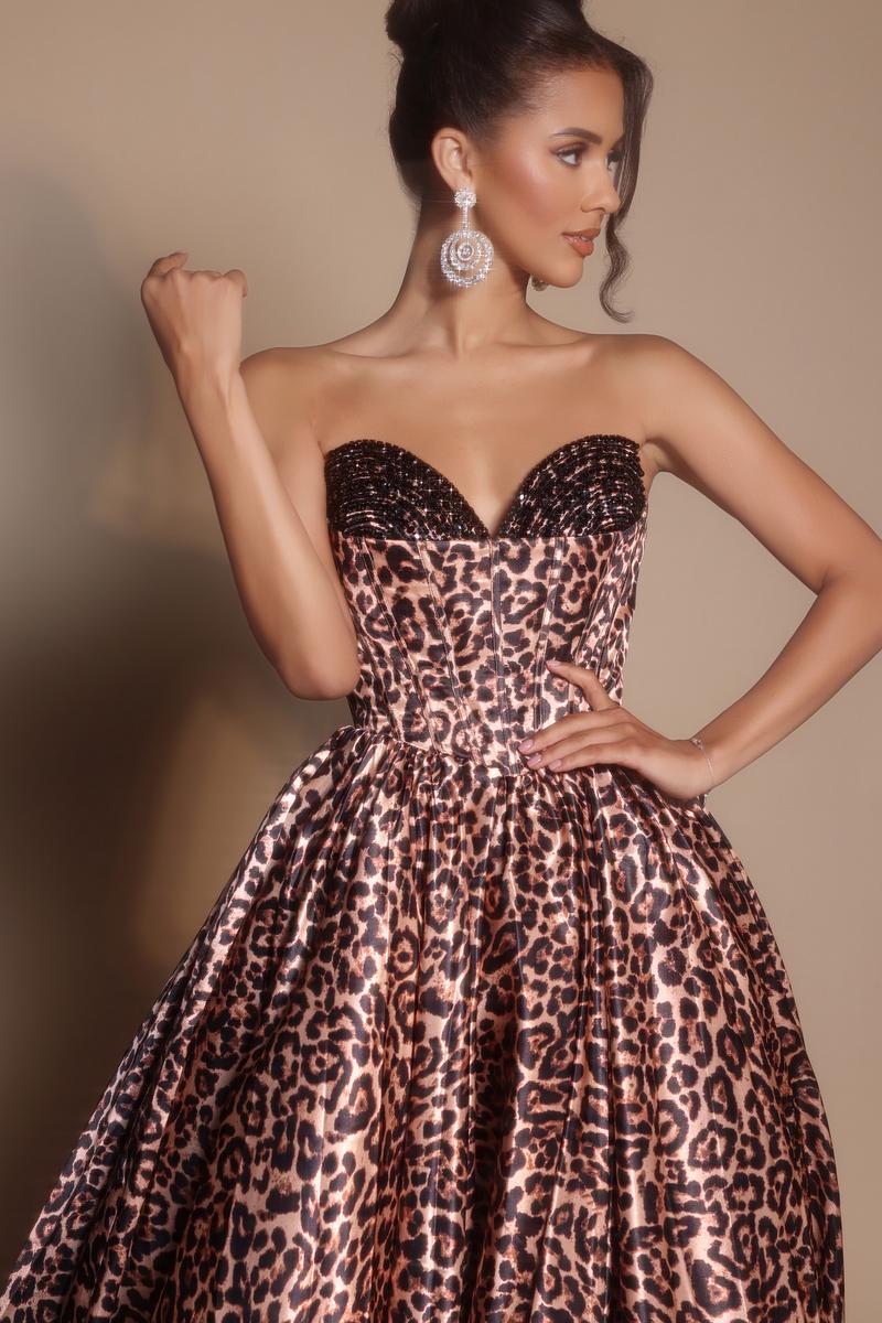 Portia & Scarlett Leopard Print Strapless Ballgown PS26188