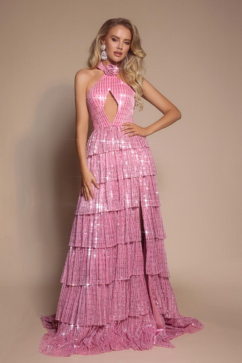 Portia &Scarlett Sparkly Aline Halter Top Prom Dress PS26198 Pink / 6 Portia &Scarlett Sparkly Aline Halter Top Prom Dress PS26198 Pink / 6