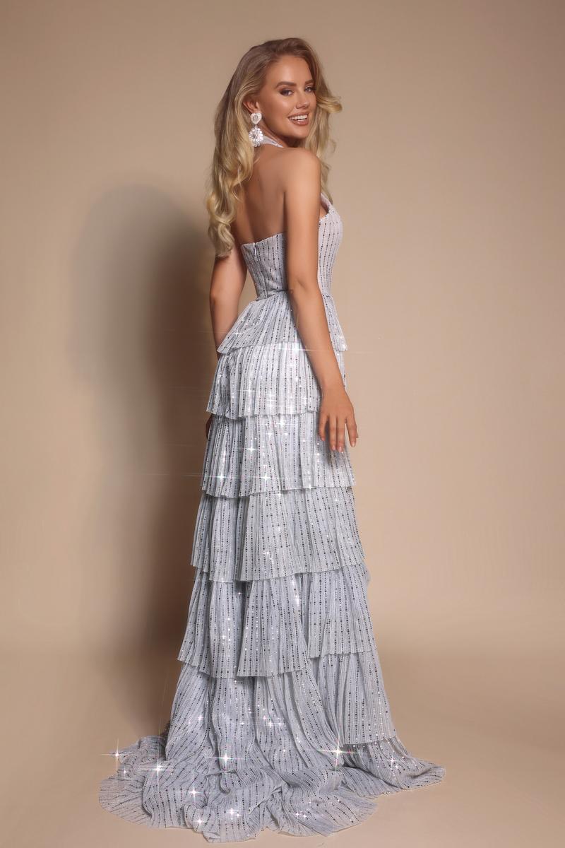 grey halter neck prom dress Grey Chiffon Halter Beaded Long Prom Dresses Formal Dress for Girls, MP251