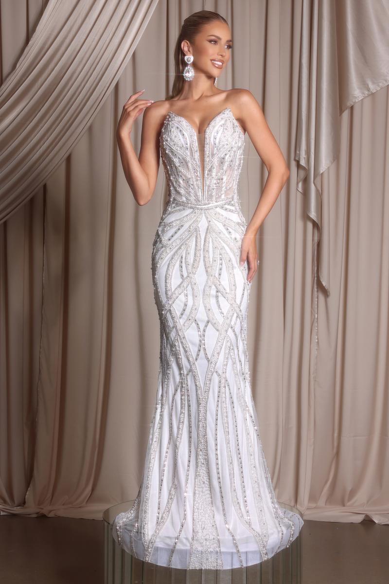 Portia and Scarlett Plunging Beaded Prom Dress PS26401C Gold / 14