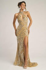 Portia and Scarlett Beaded Halter Prom Dress PS26406C