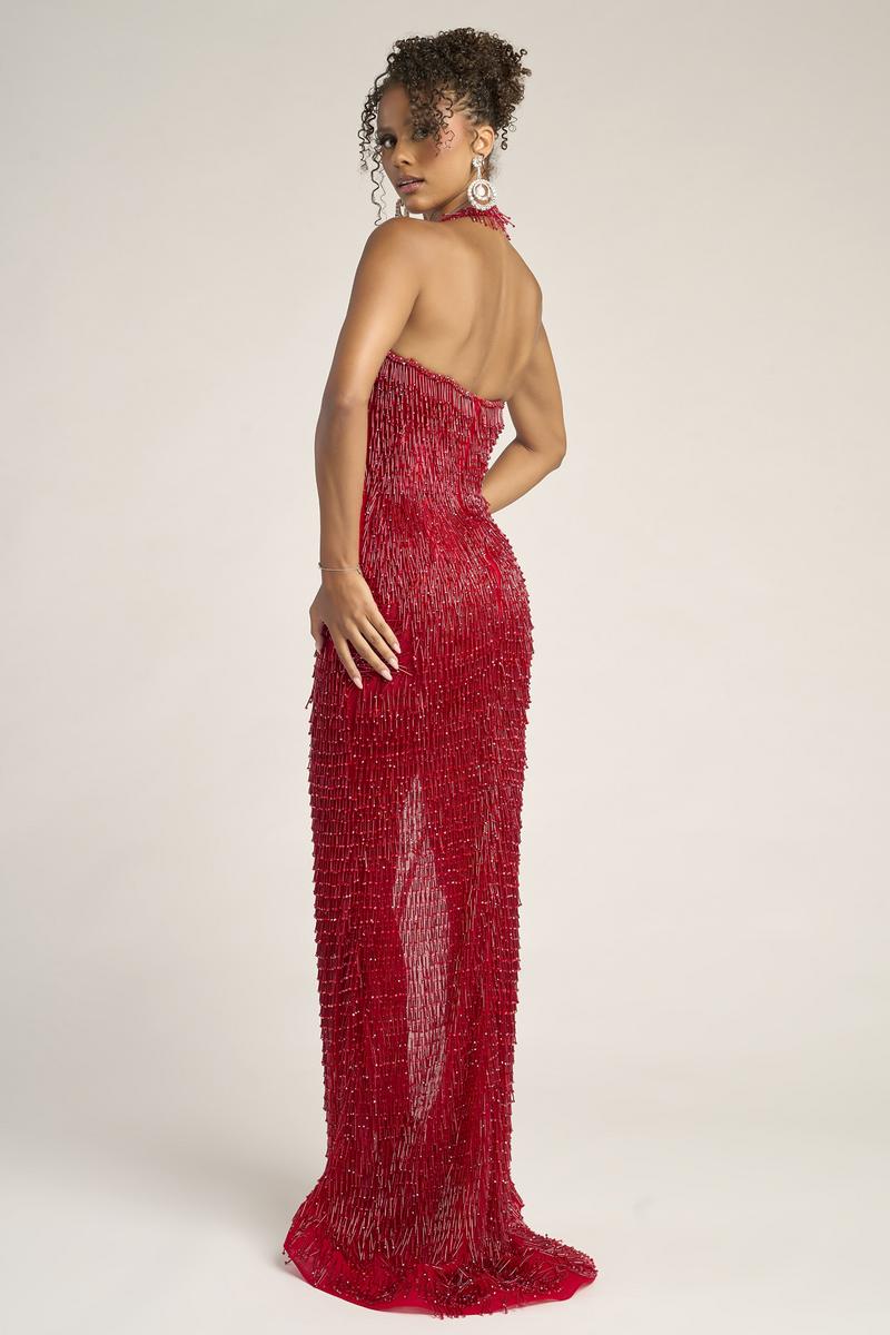 Portia and Scarlett Fringe Halter Prom Dress PS26452C