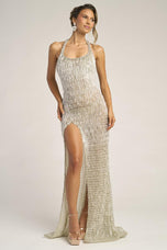 Portia and Scarlett Fringe Halter Prom Dress PS26452C