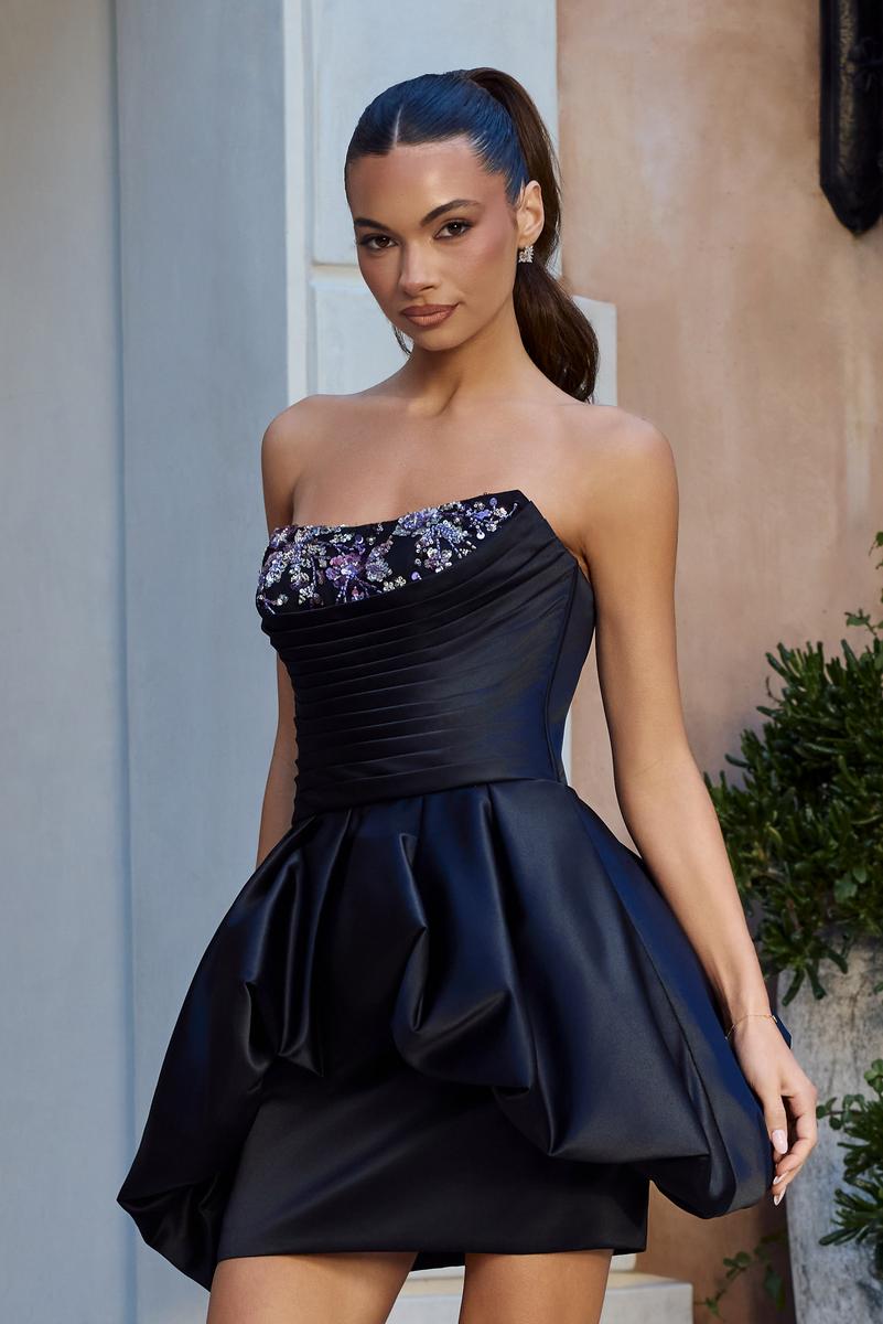 Portia and Scarlett Satin Sequin Bubble Hem Hoco Dress PS267