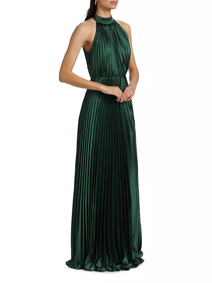 Monique Lhuillier Jacqueline Satin Pleated Halter 44112208 Monique Lhuillier Jacqueline Satin Pleated Halter 44112208