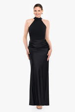 Betsy & Adam Mock Neck Long Evening Dress A28475