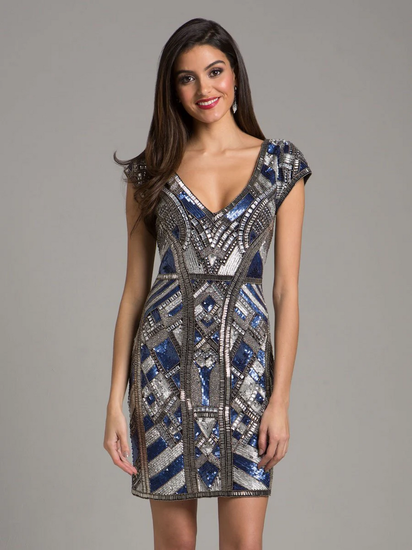 lara designs dresses on sale Lara Dresses 28956 - Long Beaded tulle on stretch knit lining Sheath Dress