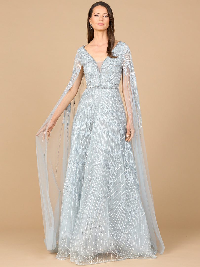 Lara Embellished V-Neck Cape Sleeve Evening Gown 28937 Lara Embellished V-Neck Cape Sleeve Evening Gown 28937