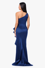 Betsy & Adam On Shoulder Taffeta Long Evening Dress A28177