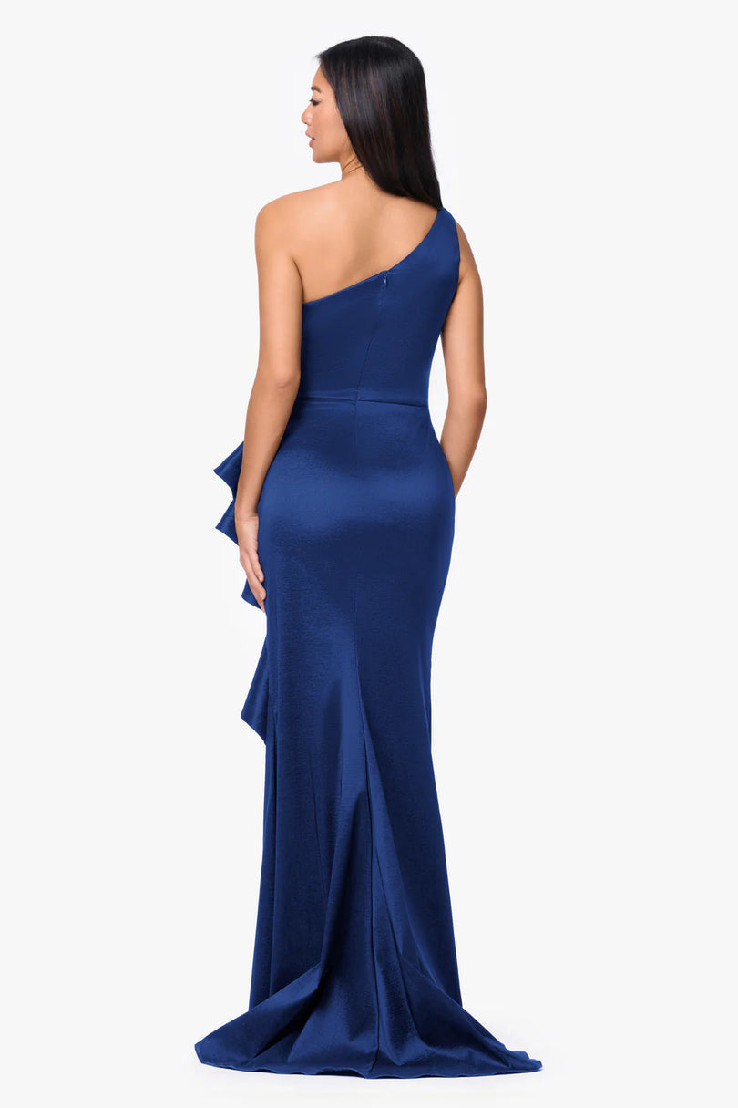 Betsy & Adam On Shoulder Taffeta Long Evening Dress A28177