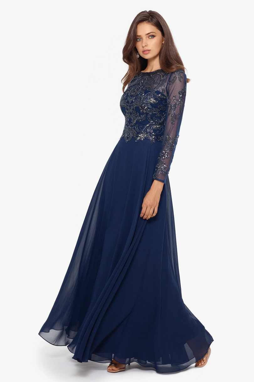 Xscape Evenings Mason Long Sleeve Beaded Chiffon Dress 3174X Xscape Evenings Mason Long Sleeve Beaded Chiffon Dress 3174X