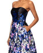 Betsy and Adam Strapless Floral A-line Dress A27019