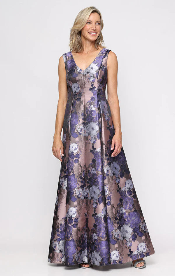 Alex Evening Floral Print V-Neck Long Dress 8181220 Alex Evening Floral Print V-Neck Long Dress 8181220
