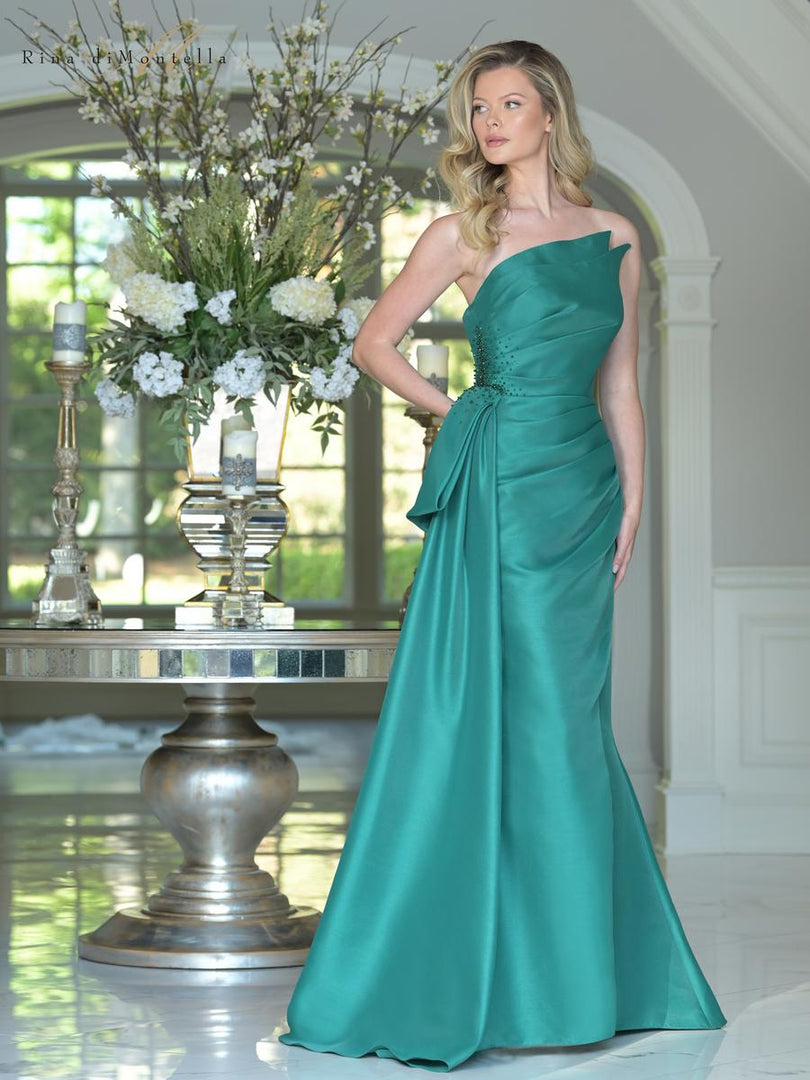 Rina di Montella Asymmetrical Neckline Fitted Dress RD2750 Rina di Montella Asymmetrical Neckline Fitted Dress RD2750