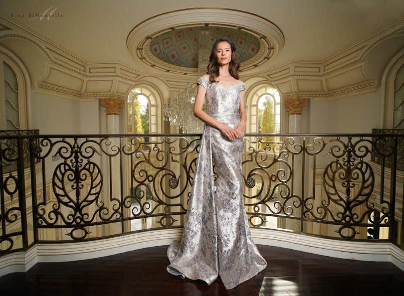 Rina di Montella Floral Jacquard Fitted Evening Dress RD2912