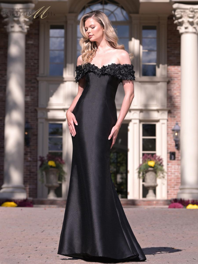 Rina di Montella 3D Floral Off Shoulder Evening Dress RD3254