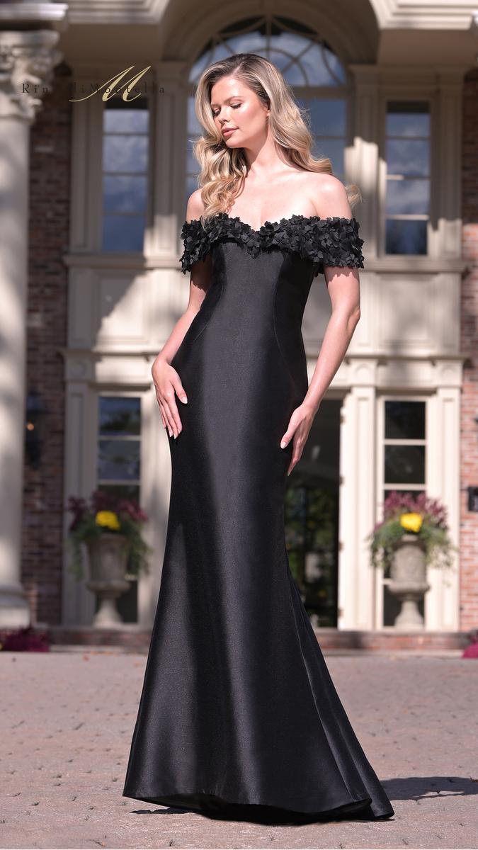 Rina di Montella 3D Floral Off Shoulder Evening Dress RD3254