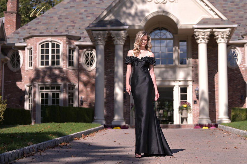 Rina di Montella 3D Floral Off Shoulder Evening Dress RD3254