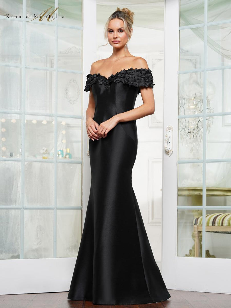 Rina di Montella 3D Floral Off Shoulder Evening Dress RD3254