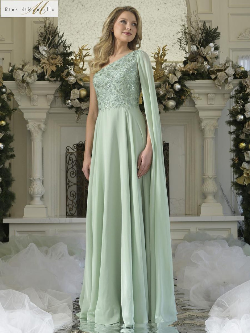 Rina di Montella One Shoulder Drape Long Dress RD3354