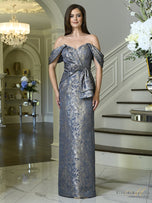 Rina Di Montella Off Shoulder Jacquard Sheath Gown RD3609